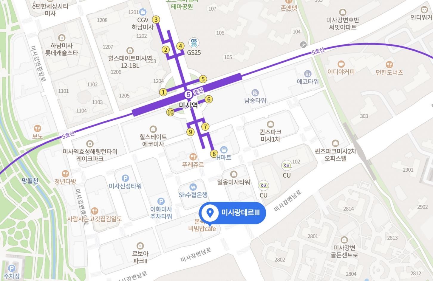 본사 위치 — 미사강변남로 103 미사랑데르Ⅲ 지도